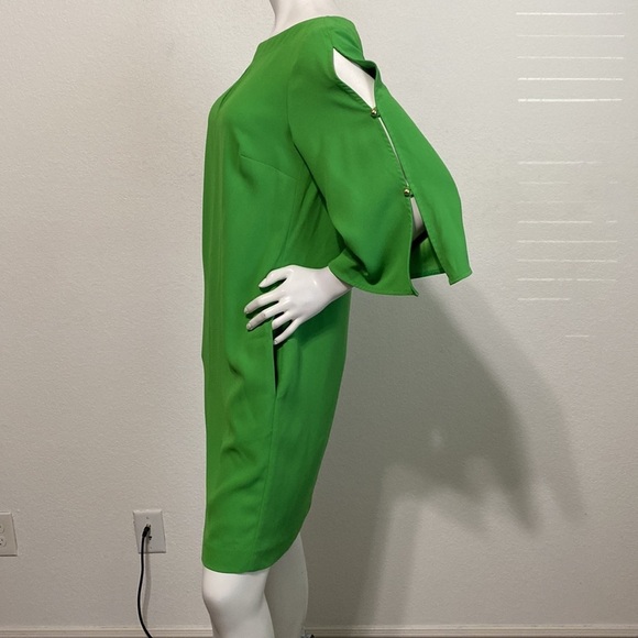 Trina Turk Green Larsen 3/4 Sleeves Crew Neck Keyhole Crepe Shift Dress Size 6 - Picture 5 of 9